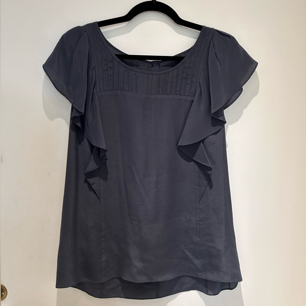 Banana Republic 100% Silk Slate Blue ruffle blouse, size S